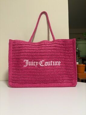 Y2K Juicy Couture Hot Pink Crochet Tote with White Logo